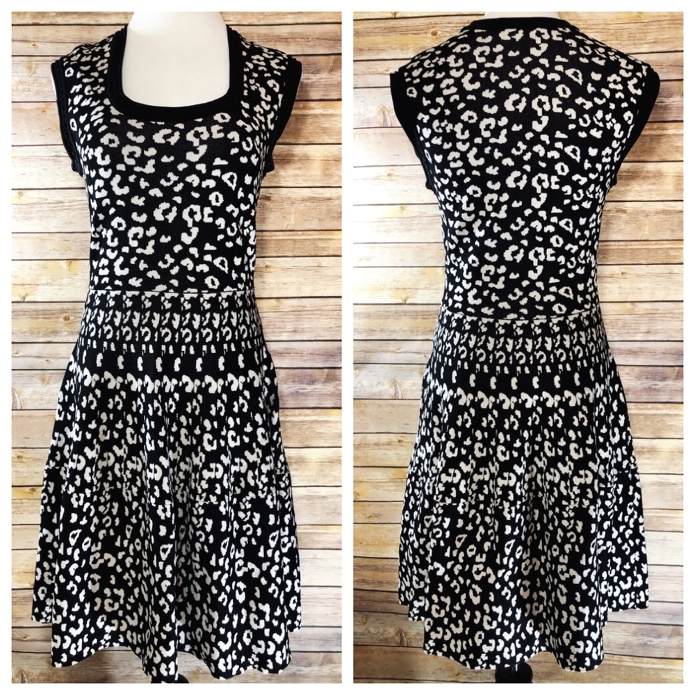 Rebecca Taylor Leopard Stretch Dress Black Knit - Picture 1 of 8